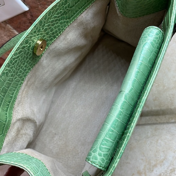 Kate Spade New York Shoulder Bag Hand Purse Green Gold Hardware Croc Embossed - Picture 13 of 15